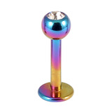 Titanium Jewelled Labrets 1.6mm 1.6mm, 10mm, (4mm), Rainbow with Crystal Clear