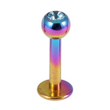 Titanium Jewelled Labrets 1.6mm 1.6mm, 10mm, (4mm), Rainbow with Light Blue