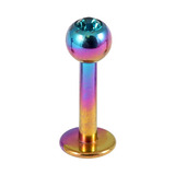 Titanium Jewelled Labrets 1.6mm 1.6mm, 10mm, (4mm), Rainbow with Turquoise