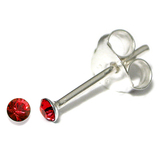 Silver Crystal Studs ST1 - ST2 - ST3 ST2, 2mm, 1 Pair Red