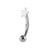 Steel Eyebrow Bars - Micro Curved Barbell 1.2mm Star is fixed onto banana. / 1.2mm gauge, 8mm length (Most popular)