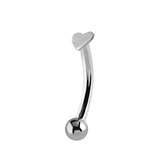 Steel Eyebrow Bars - Micro Curved Barbell 1.2mm Heart is fixed onto banana. / 1.2mm gauge, 8mm length (Most popular)