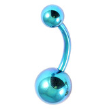 Titanium Belly Bar 1.6mm with 8-5 balls 1.6mm, 10mm, 8mm and 5mm, Turquoise