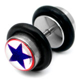 Steel Logo Fake Plugs 1.2x4.5mm shaft. / Blue star / 6mm disks
