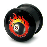 Acrylic Logo Plugs 6-14mm 12mm, Flaming 8-Ball