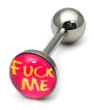 Steel Logo Tongue Bars (8mm Disk) 1.6mm, 14mm, Fuck Me (Pink)