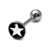 Steel Logo Tongue Bars (8mm Disk) 1.6mm, 14mm, White Star (on Black)