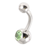 Steel Baby Jewelled Belly Bars - 8mm Light Green
