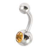 Steel Baby Jewelled Belly Bars - 8mm Amber