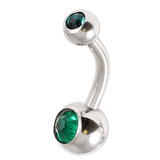 Steel Baby Double Jewelled Belly Bars - 8mm Dark Green