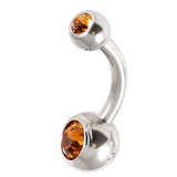 Steel Baby Double Jewelled Belly Bars - 8mm Amber
