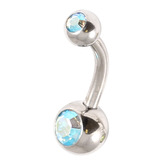 Steel Baby Double Jewelled Belly Bars - 8mm Aqua AB