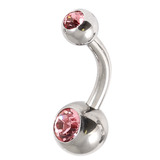 Steel Baby Double Jewelled Belly Bars - 10mm Light Pink