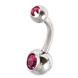 Steel Baby Double Jewelled Belly Bars - 10mm Fuchsia