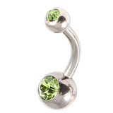 Steel Baby Double Jewelled Belly Bars - 10mm Light Green