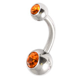 Steel Baby Double Jewelled Belly Bars - 10mm Orange