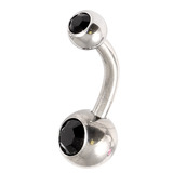 Steel Baby Double Jewelled Belly Bars - 10mm Jet Black