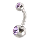Steel Baby Double Jewelled Belly Bars - 10mm Lilac