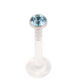 Bioflex Push-fit Labret with Titanium Jewelled Disk (3mm Disk) 1.6mm, 9mm, 3mm Light Blue.