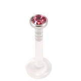 Bioflex Push-fit Labret with Titanium Jewelled Disk (3mm Disk) 1.6mm, 9mm, 3mm Pink.