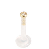 Bioflex Push-fit Labret with 18ct Gold Jewelled Top (1.8mm Top) 1.6mm, 7mm, 1.8mm, Crystal Clear