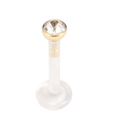 Bioflex Push-fit Labret with 18ct Gold Jewelled Top (2.8mm Top) 1.6mm, 7mm, 2.8mm, Crystal Clear