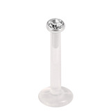 Bioflex Push-fit Labret with Steel Jewelled Disk (2.35mm Disk) 1.6mm, 8mm, 2.35mm Crystal Clear.