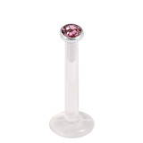 Bioflex Push-fit Labret with Steel Jewelled Disk (2.35mm Disk) 1.6mm, 8mm, 2.35mm Pink.
