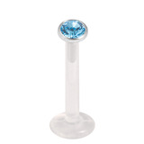Bioflex Push-fit Labret with Steel Jewelled Disk (3mm Disk) 1.2mm, 6mm, 3mm Light Blue.