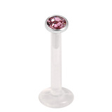 Bioflex Push-fit Labret with Steel Jewelled Disk (3mm Disk) 1.6mm, 6mm, 3mm Pink.