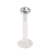 Bioflex Push-fit Labret with Steel Jewelled Disk (3mm Disk) 1.6mm, 8mm, 3mm Crystal Clear.