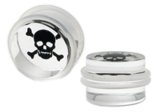 Acrylic Sublayer Plug 12 / Skull and Crossbones are a thin image sunk halfway up the transparent plug