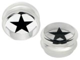 Acrylic Sublayer Plug 12 / Star is a thin image sunk halfway up the transparent plug