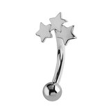 Steel Eyebrow Bars - Micro Curved Barbell 1.2mm Triple Star is fixed onto banana / 1.2mm gauge, 8mm length (Most popular)