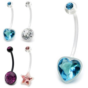 Jewelled Flexible Pregnancy Belly Bars (PTFE)