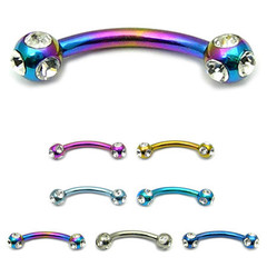 Titanium Multi-Gem Jewelled Eyebrow Bar (curved)