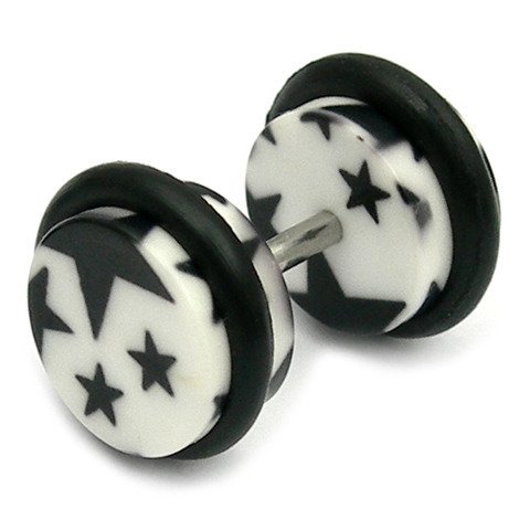 Acrylic Fake Plugs - Big Black Stars on White 