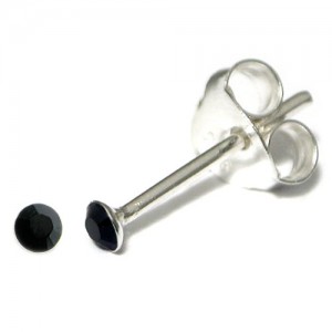 925 Sterling Silver Crystal Studs ST2 Jet Black