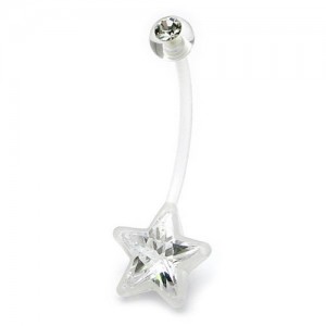 Body-Jewellery-Pregnancy-belly-bars-Clear-star-crystal-gem-PTFE-navel-bars