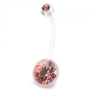 Body-Jewellery-Pregnancy-belly-bars-Light-Pink-circular-crystal-gem-PTFE-navel-bars