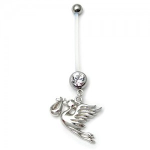 Pregnancy belly bars Stork Clear PTFE navel bars