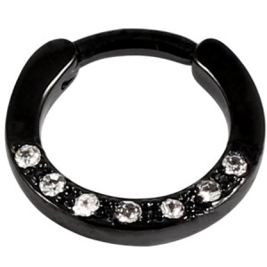 Black Steel Septum Clicker Ring Jewelled 7 Gem