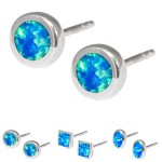 Silver Stud Earrings with Synthetic Opal