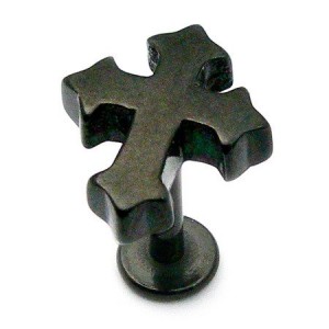 PVD Black Labret with Gothic Cross Casting