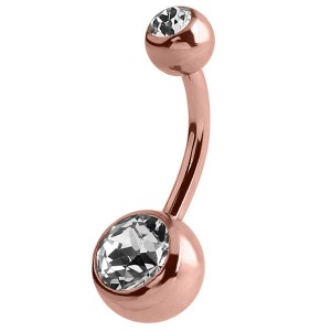 Rose Gold Steel Double Jewelled Belly Bars (Rose Gold colour PVD)