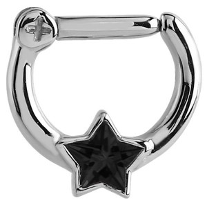 Steel Septum Clicker Jewelled Star Black