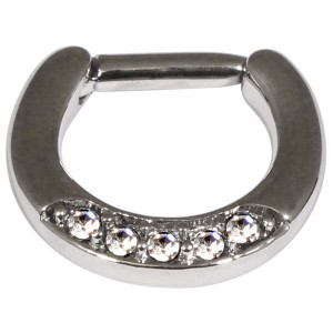 Steel Septum Clicker Ring Jewelled 5 Gem