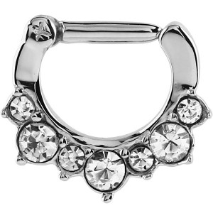 Steel Septum Clicker Ring Jewelled Claw Set