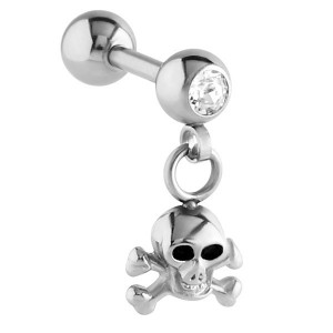 Steel Skull Dangle Charm Tragus Bar