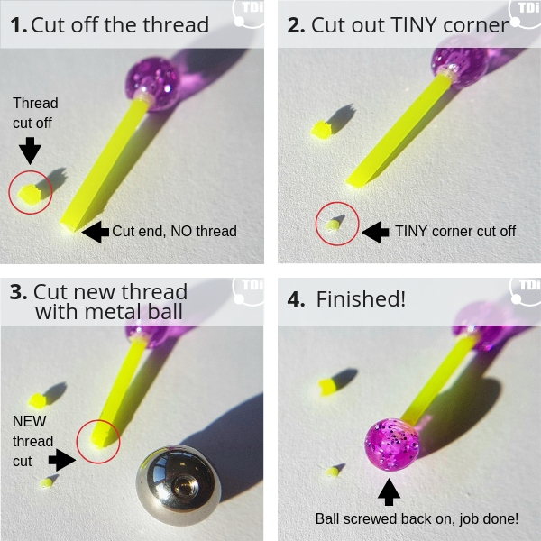 How To Shorten The Length Of Acrylic Flex, PTFE and BioFlex Bars Info Graphic TDi Body Jewellery Ltd